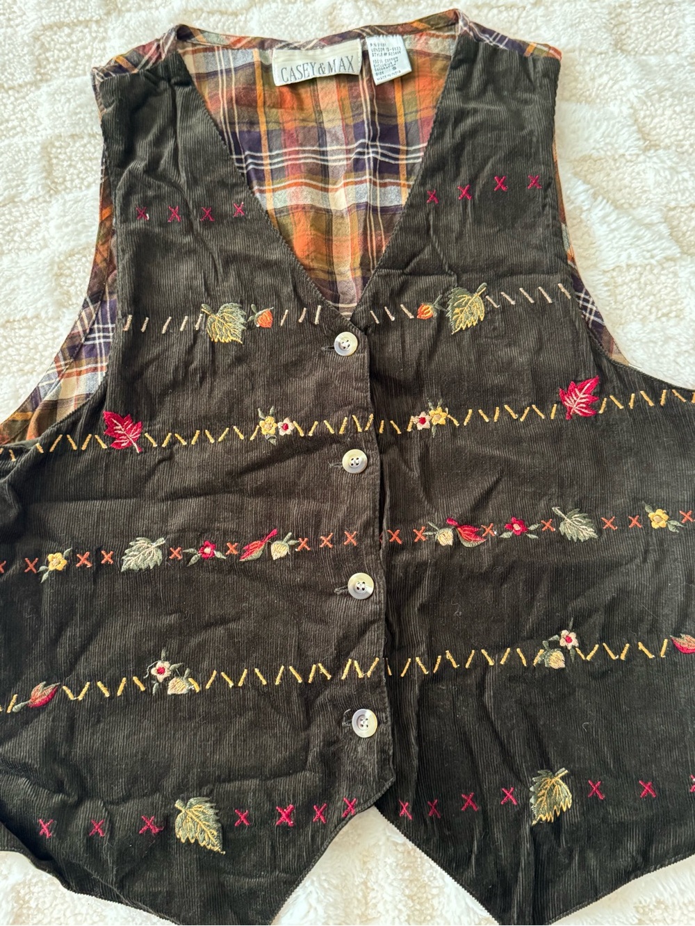 Casey & Max Embroidered Corduroy Vest in Dark Brown vintage